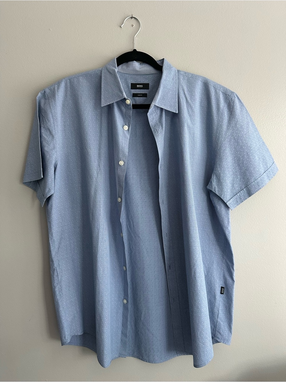 BOSS Light Blue Short-Sleeve Dot-Pattern Button-Down Shirt